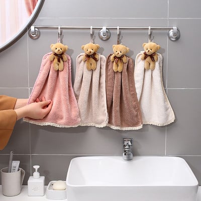 Πετσέτα χεριών Cartoon Bear Wipe Soft Thicken Coral Fleece Super Absorbent Quick Dry Παιδικές πετσέτες Terry για μπάνιο κουζίνας