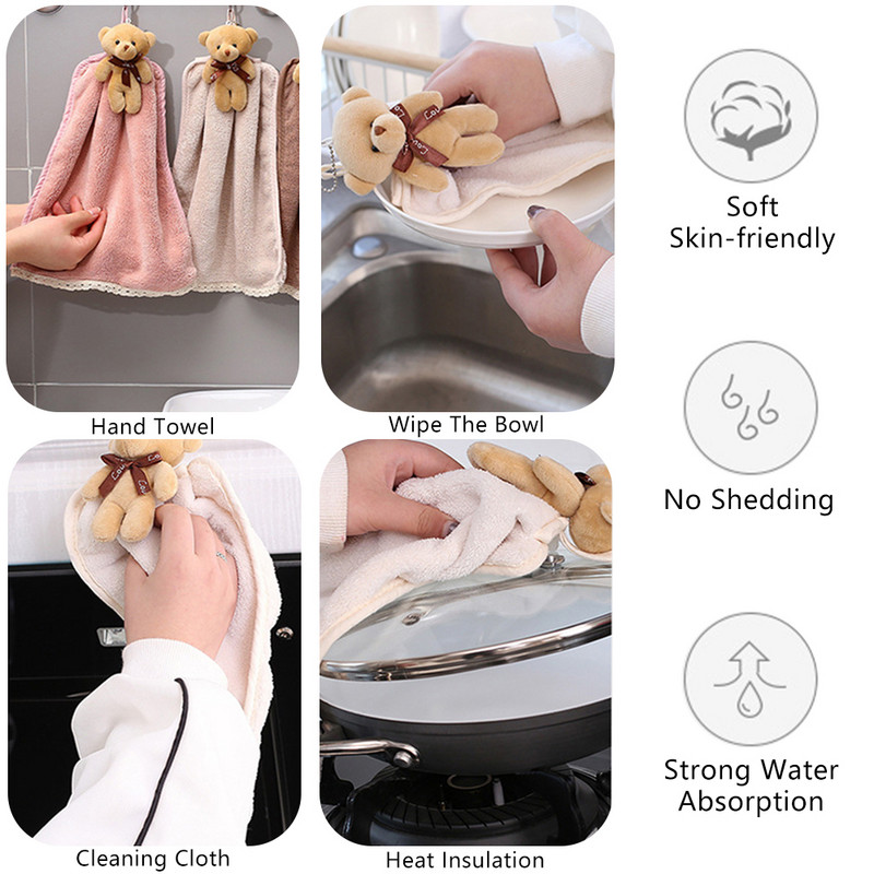 Cartoon Bear Wipe Ručnik za ruke Mekani zgusnuti koraljni flis Super upijajući brzo sušeći frotirni ručnici za kuhinju i kupaonicu