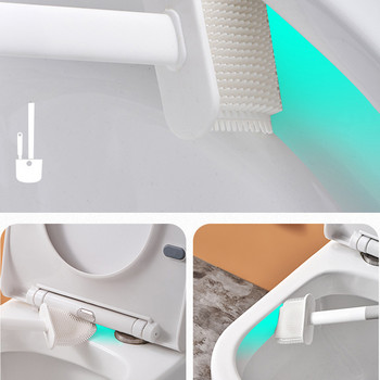 Комплект четки за тоалетна Стенна четка за тоалетна с държач за дренаж Силиконова плоска глава Гъвкава четка за почистване с меки влакна