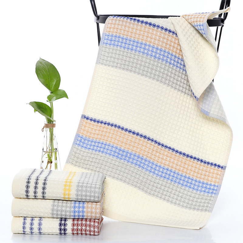 Podebljani ručnik za kupanje od 100% pamuka Vrhunski prugasti ručnik od vafla Mekani upijajući kućni ručnik za odrasle, djecu