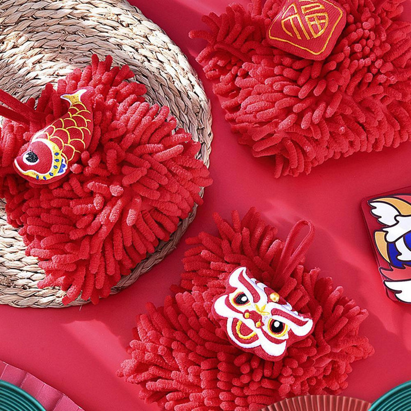 Crveni ručnik od šenile Kineski stil Brzosušeći upijajući rupčić za brisanje za kućnu kupaonicu Viseći ručnici E5E0