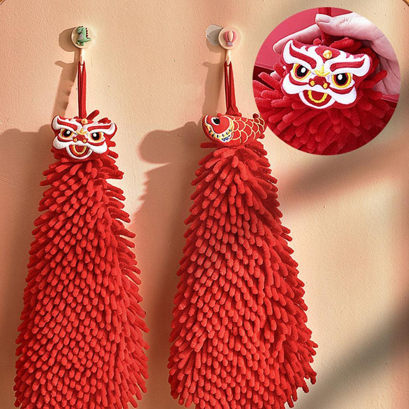 Crveni ručnik od šenile Kineski stil Brzosušeći upijajući rupčić za brisanje za kućnu kupaonicu Viseći ručnici E5E0