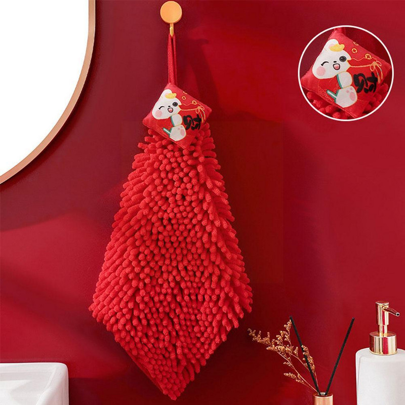 Crveni ručnik od šenile Kineski stil Brzosušeći upijajući rupčić za brisanje za kućnu kupaonicu Viseći ručnici E5E0