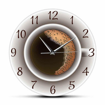 Чаша кафе с пяна Декоративен безшумен стенен часовник Табела Кухня Кафе Стена Стена Стил Магазин Кафе Декор Часовник Часовник I8x9
