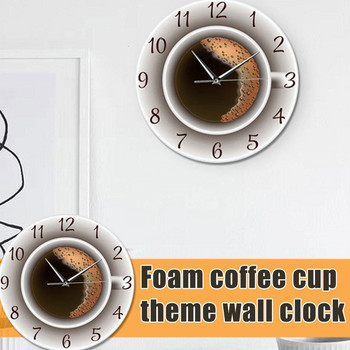Чаша кафе с пяна Декоративен безшумен стенен часовник Табела Кухня Кафе Стена Стена Стил Магазин Кафе Декор Часовник Часовник I8x9