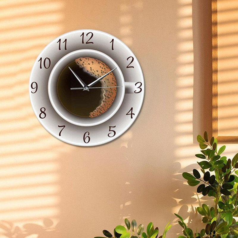 Šalica kave s pjenom Ukrasni tihi zidni sat Znak Zidni zidni stil kafića u kuhinji Dekoracija za kavu Sat sa satom I8x9
