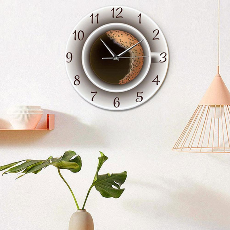 Šalica kave s pjenom Ukrasni tihi zidni sat Znak Zidni zidni stil kafića u kuhinji Dekoracija za kavu Sat sa satom I8x9