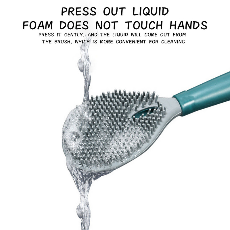 Silikono galvutės tualeto šepetys Greitai nusausinamas valymo įrankis Prie sienos arba ant grindų pastatomas valymo šepetys Vonios kambario priedai