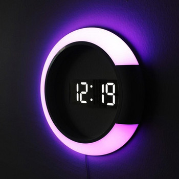 3D LED цифров стенен часовник, аларма, огледало, кух часовник, настолен часовник, 7 цвята, температура, нощна светлина за домашни декорации за всекидневна
