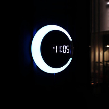 3D LED цифров стенен часовник, аларма, огледало, кух часовник, настолен часовник, 7 цвята, температура, нощна светлина за домашни декорации за всекидневна