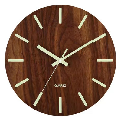 Svjetleći zidni sat od 12 inča, drvo, tiho svjetlo u tamnoj noći, nordijska moda, nijemo, ne otkucava s noćnim svjetlom, dekorom, luminiscencijom