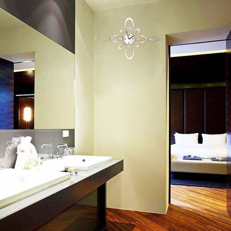 Moderna velika DIY ovalna zrcalna površina zidne umjetničke naljepnice sa satom Poklon za uređenje doma