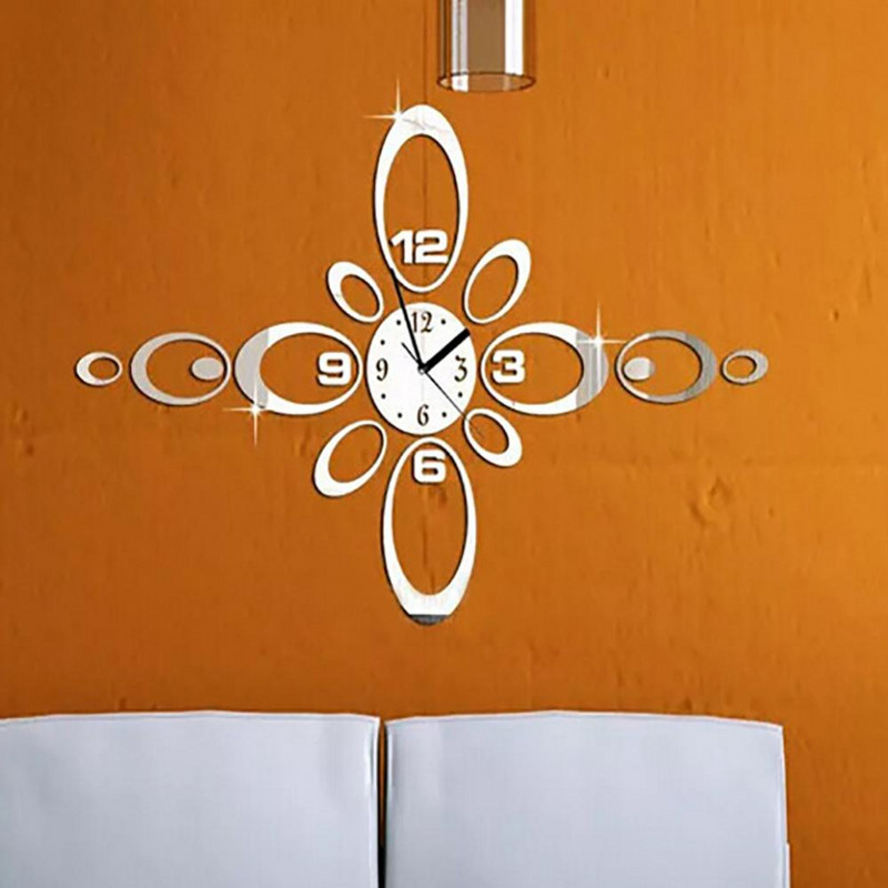 Moderna velika DIY ovalna zrcalna površina zidne umjetničke naljepnice sa satom Poklon za uređenje doma