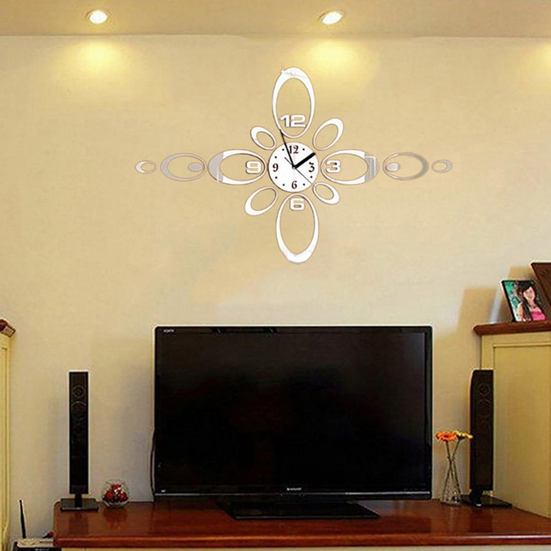 Moderna velika DIY ovalna zrcalna površina zidne umjetničke naljepnice sa satom Poklon za uređenje doma