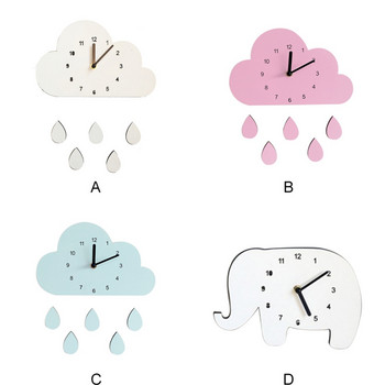 Скандинавски стил дървен анимационен облак слон часовник във формата на дъждовна капка детска стая сладък стенен часовник декорации за дома