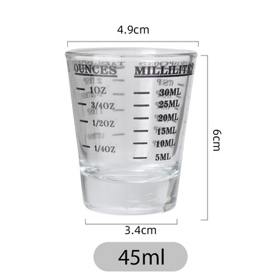 Ceașă de măsurare din sticlă de 45 ml Instrument de băutură Cupă cu uncie Jigger Bar Pahar de cocktail mixt Bol de măsurare pentru ceașcă de cafea espresso rezistentă la căldură