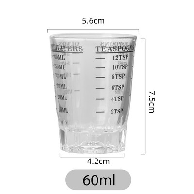 Ceașă de măsurare din sticlă de 45 ml Instrument de băutură Cupă cu uncie Jigger Bar Pahar de cocktail mixt Bol de măsurare pentru ceașcă de cafea espresso rezistentă la căldură