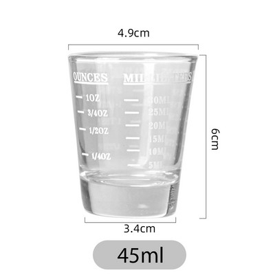 Ceașă de măsurare din sticlă de 45 ml Instrument de băutură Cupă cu uncie Jigger Bar Pahar de cocktail mixt Bol de măsurare pentru ceașcă de cafea espresso rezistentă la căldură