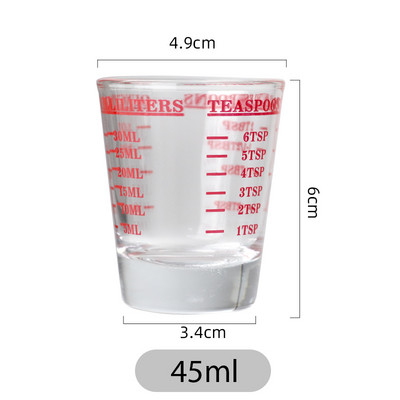 Ceașă de măsurare din sticlă de 45 ml Instrument de băutură Cupă cu uncie Jigger Bar Pahar de cocktail mixt Bol de măsurare pentru ceașcă de cafea espresso rezistentă la căldură