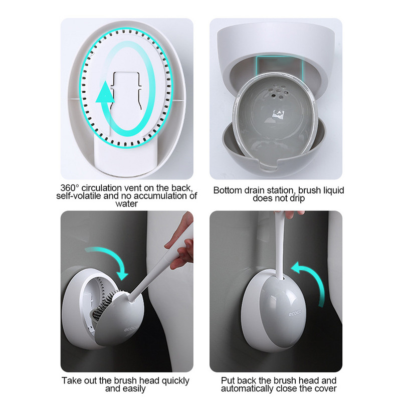 Tualetes birste Plastmasas sienas tīrīšanas birste ar garu rokturi vannas istabas tīrīšanas rīks Pelēka