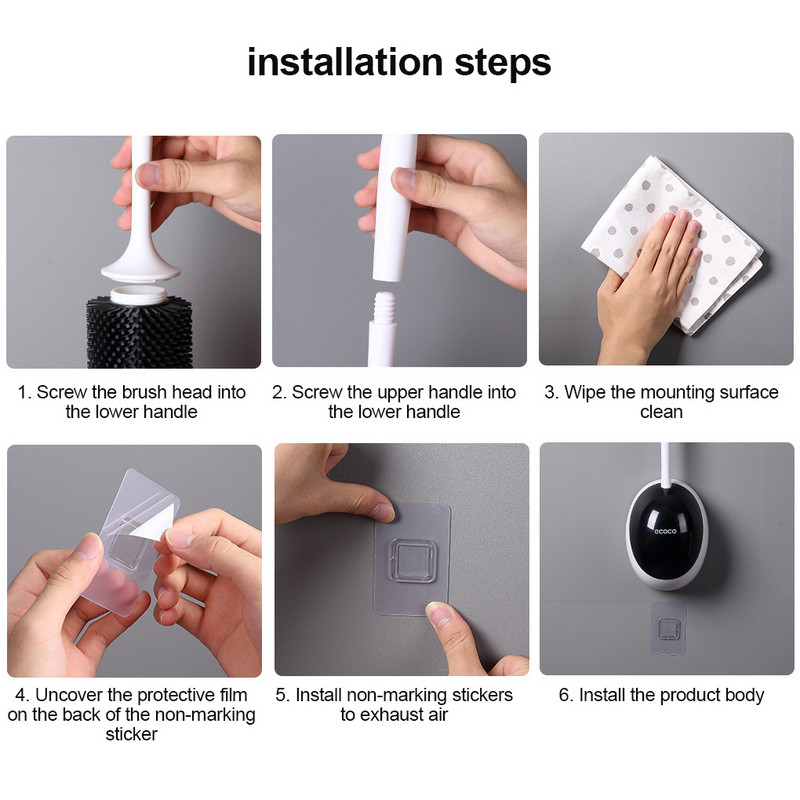 Tualetes birste Plastmasas sienas tīrīšanas birste ar garu rokturi vannas istabas tīrīšanas rīks Pelēka