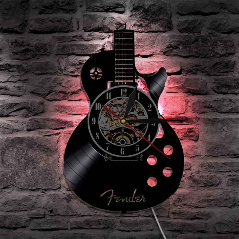 Električna gitara LED zidni sat Gitara Glazbeni instrument Tiha vinilna ploča Zidni sat Bar Dekoracija doma sa/bez svjetla