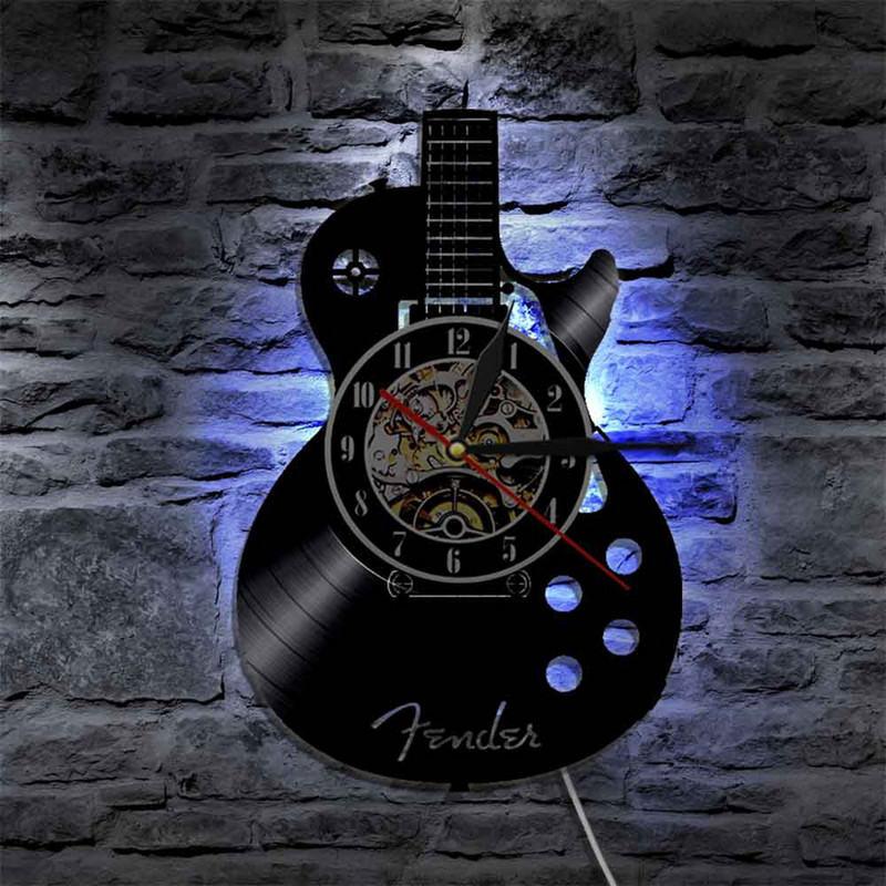 Električna gitara LED zidni sat Gitara Glazbeni instrument Tiha vinilna ploča Zidni sat Bar Dekoracija doma sa/bez svjetla