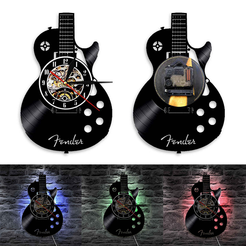 Električna gitara LED zidni sat Gitara Glazbeni instrument Tiha vinilna ploča Zidni sat Bar Dekoracija doma sa/bez svjetla