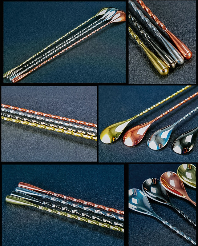 Kokteiļu karotes josla karote nerūsējošā tērauda maisīšanas spirālveida raksta josla Teadrop karotes stieņa rīks bārmeņa rīki