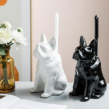 1 комплект четка за тоалетна мека гъста четина с гладък ръб ръчна керамика с форма на куче Поставка за тоалетна четка за баня Подаръци за декорация на дома