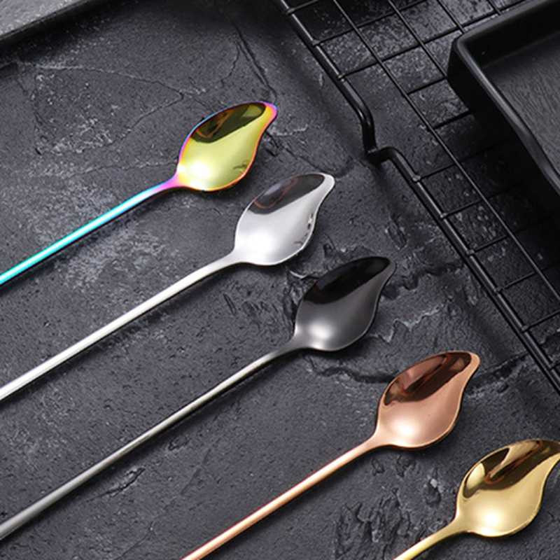 Nerūdijančio plieno ilga rankena spiraliniai kokteilių šaukštai Teadrop kaušeliai Barmeno maišymo įrankiai Virtuvės reikmenys Priedai