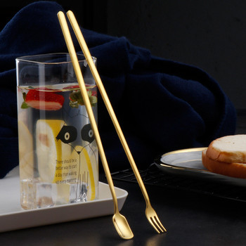 Пръчка с дълга дръжка от неръждаема стомана Лъжица Барман Пръчка за разбъркване на коктейли Златни напитки Лъжици за смесване на мед Вилица Кухненски аксесоари