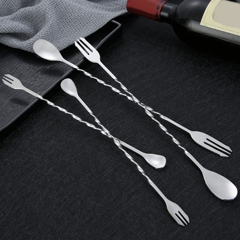 Nerūsējošā tērauda stieņu kokteiļi, savīti maisīšanas karotes dakšu uzgali kratītāji Muddler maisītāji savīti maisīšanas karote Dropshipping