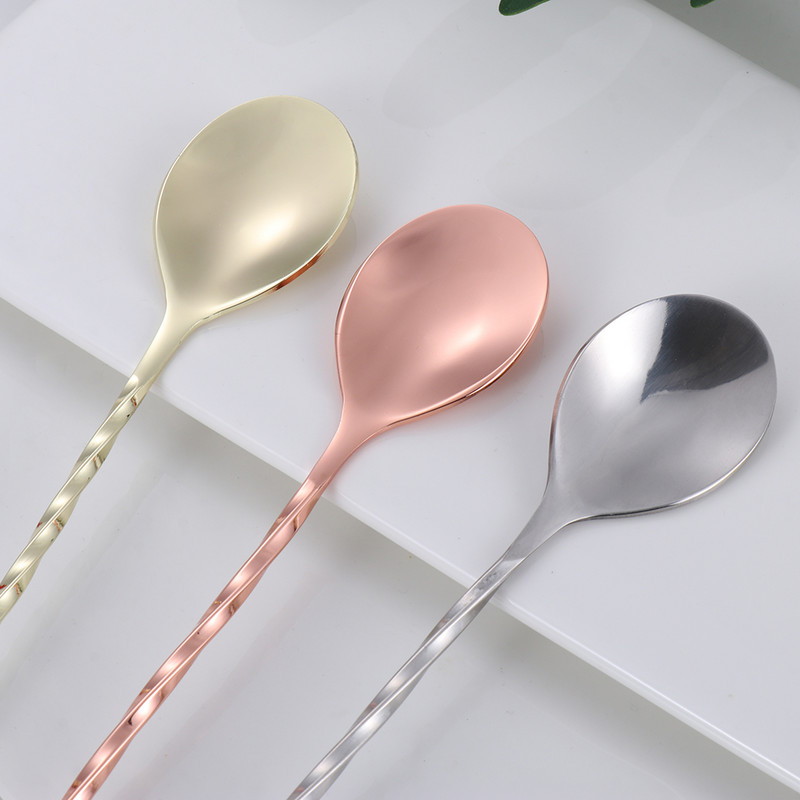 Videi draudzīga gara roktura kokteiļu karote nerūsējošā tērauda spirālveida sajaukšanai Teadrop karote virtuves maisīšanas karote Bārmeņa maisīšanas rīki