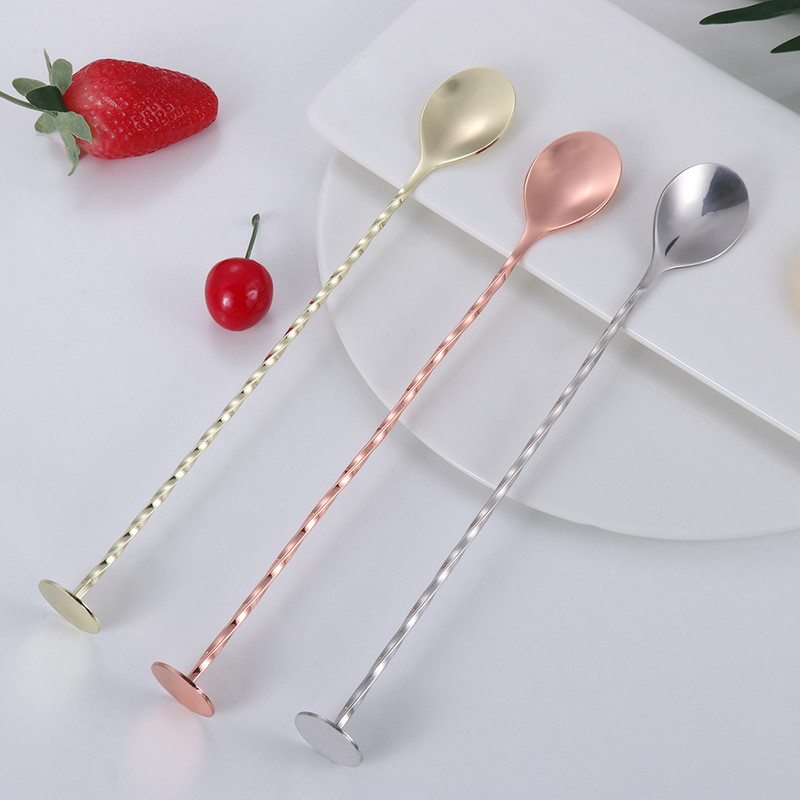 Videi draudzīga gara roktura kokteiļu karote nerūsējošā tērauda spirālveida sajaukšanai Teadrop karote virtuves maisīšanas karote Bārmeņa maisīšanas rīki