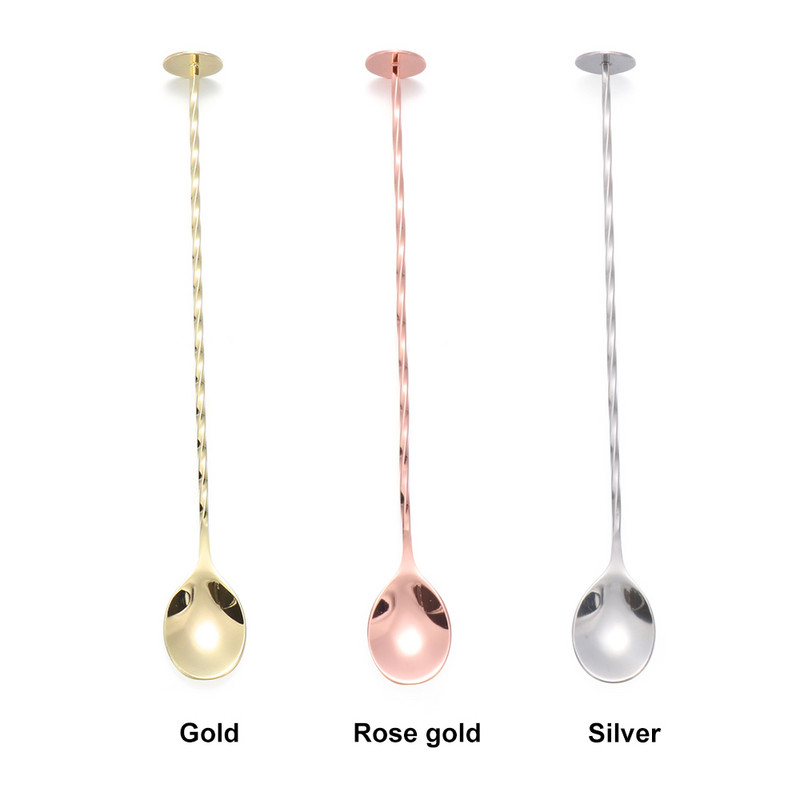 Videi draudzīga gara roktura kokteiļu karote nerūsējošā tērauda spirālveida sajaukšanai Teadrop karote virtuves maisīšanas karote Bārmeņa maisīšanas rīki