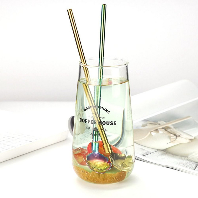 Nerūdijančio plieno gėlių šiaudų šaukštas pieno arbatos kavos ilga rankena maišymo lazdelė kokteilis desertas kaušelis daugkartinio naudojimo metalinis šiaudelis