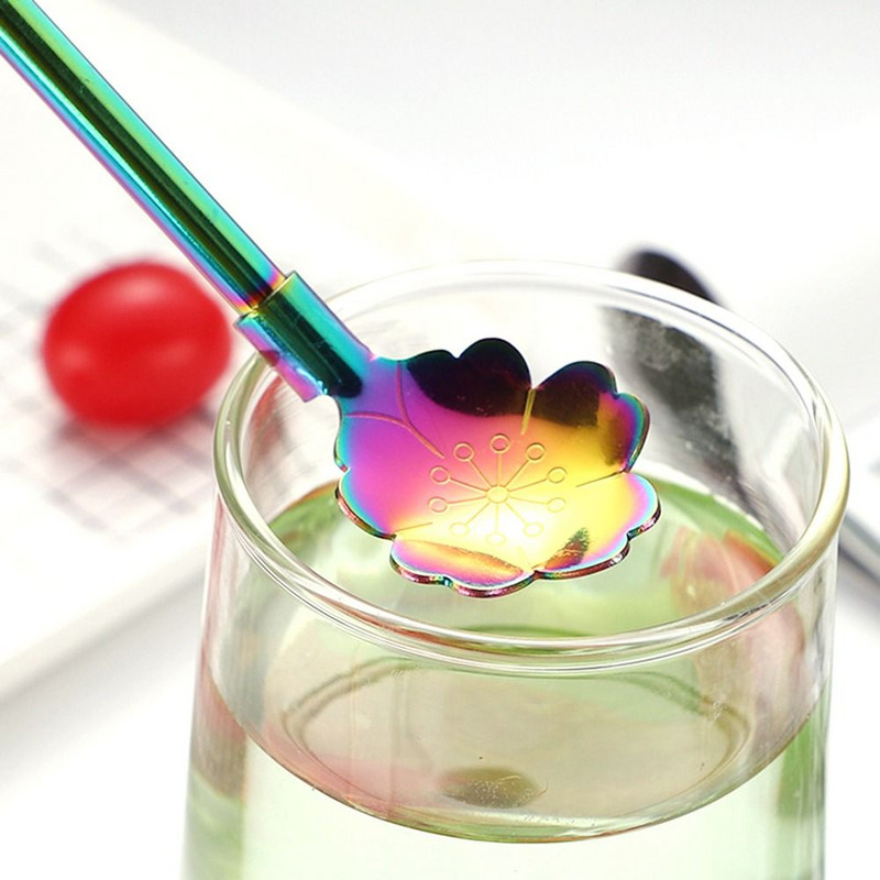 Nerūdijančio plieno gėlių šiaudų šaukštas pieno arbatos kavos ilga rankena maišymo lazdelė kokteilis desertas kaušelis daugkartinio naudojimo metalinis šiaudelis