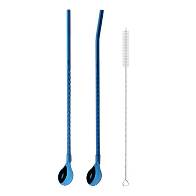 Spalvingas šiaudų šaukštas 18/10 nerūdijančio plieno metalo šiaudų daugkartinio naudojimo kokteilių šiaudų šaukštas pieno baras kavos maišymo priedas