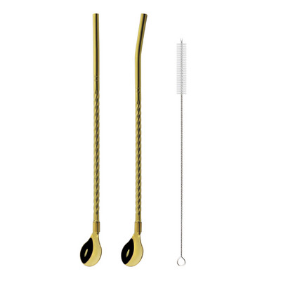 Spalvingas šiaudų šaukštas 18/10 nerūdijančio plieno metalo šiaudų daugkartinio naudojimo kokteilių šiaudų šaukštas pieno baras kavos maišymo priedas