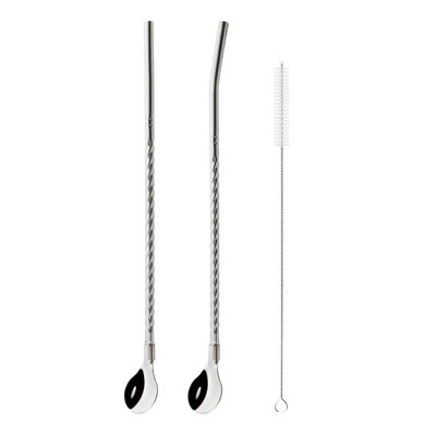 Spalvingas šiaudų šaukštas 18/10 nerūdijančio plieno metalo šiaudų daugkartinio naudojimo kokteilių šiaudų šaukštas pieno baras kavos maišymo priedas