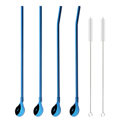 Spalvingas šiaudų šaukštas 18/10 nerūdijančio plieno metalo šiaudų daugkartinio naudojimo kokteilių šiaudų šaukštas pieno baras kavos maišymo priedas