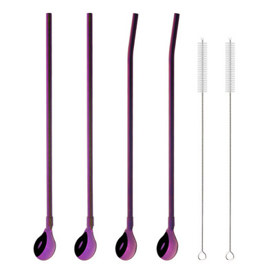 Spalvingas šiaudų šaukštas 18/10 nerūdijančio plieno metalo šiaudų daugkartinio naudojimo kokteilių šiaudų šaukštas pieno baras kavos maišymo priedas