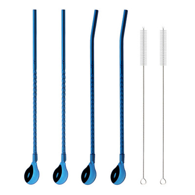 Spalvingas šiaudų šaukštas 18/10 nerūdijančio plieno metalo šiaudų daugkartinio naudojimo kokteilių šiaudų šaukštas pieno baras kavos maišymo priedas