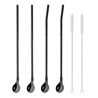 Spalvingas šiaudų šaukštas 18/10 nerūdijančio plieno metalo šiaudų daugkartinio naudojimo kokteilių šiaudų šaukštas pieno baras kavos maišymo priedas