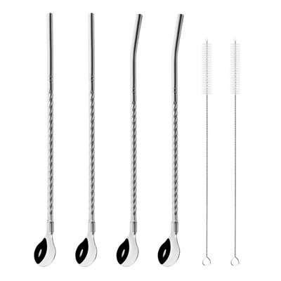 Spalvingas šiaudų šaukštas 18/10 nerūdijančio plieno metalo šiaudų daugkartinio naudojimo kokteilių šiaudų šaukštas pieno baras kavos maišymo priedas