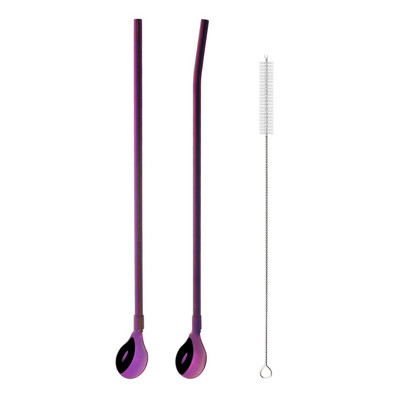 Spalvingas šiaudų šaukštas 18/10 nerūdijančio plieno metalo šiaudų daugkartinio naudojimo kokteilių šiaudų šaukštas pieno baras kavos maišymo priedas