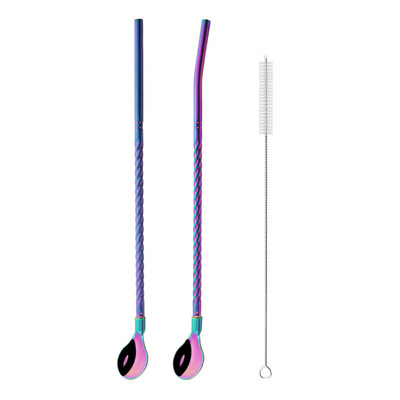 Spalvingas šiaudų šaukštas 18/10 nerūdijančio plieno metalo šiaudų daugkartinio naudojimo kokteilių šiaudų šaukštas pieno baras kavos maišymo priedas