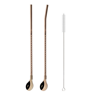 Spalvingas šiaudų šaukštas 18/10 nerūdijančio plieno metalo šiaudų daugkartinio naudojimo kokteilių šiaudų šaukštas pieno baras kavos maišymo priedas