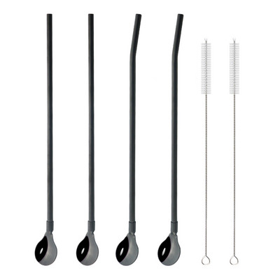 Spalvingas šiaudų šaukštas 18/10 nerūdijančio plieno metalo šiaudų daugkartinio naudojimo kokteilių šiaudų šaukštas pieno baras kavos maišymo priedas